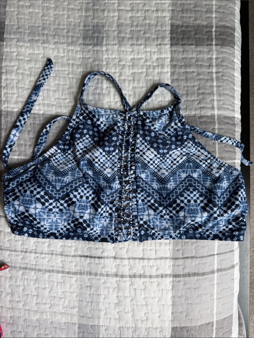 NOBO Blue Patterned Lace-Up Halter Crop Top